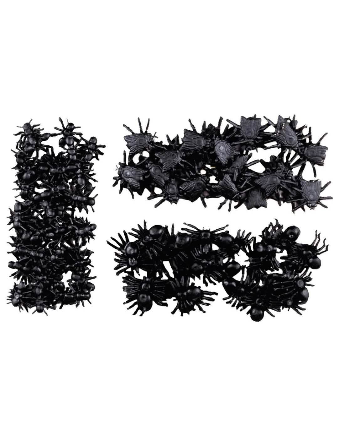 Insectos falsos arañas moscas y hormigas halloween para decoración negros de plástico