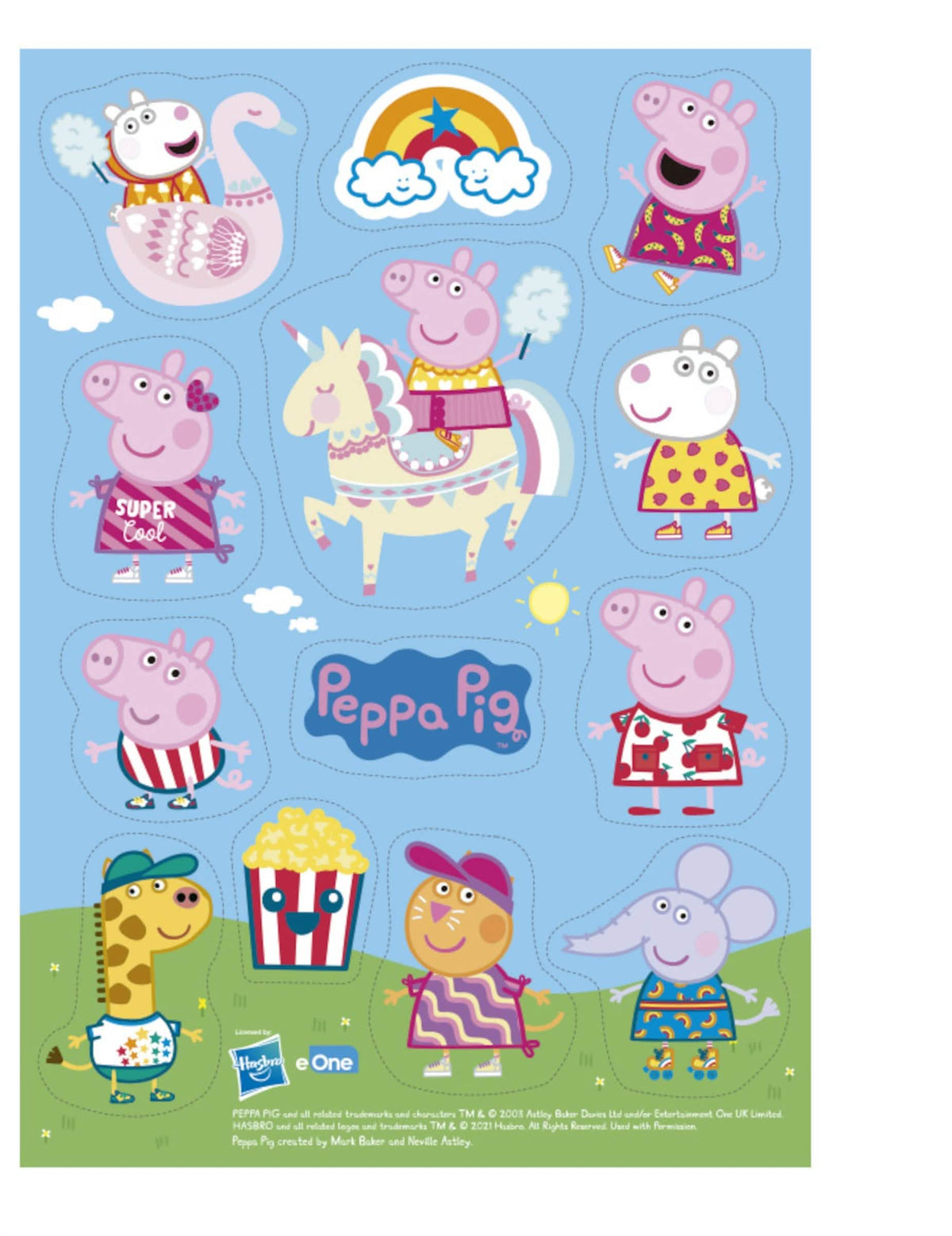 Hojas comestibles para recortar Peppa Pig multicolores con personajes y motivos variados