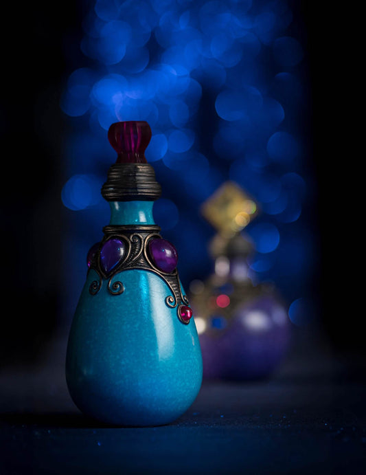 Botella de poción de resina azul de 20 cm