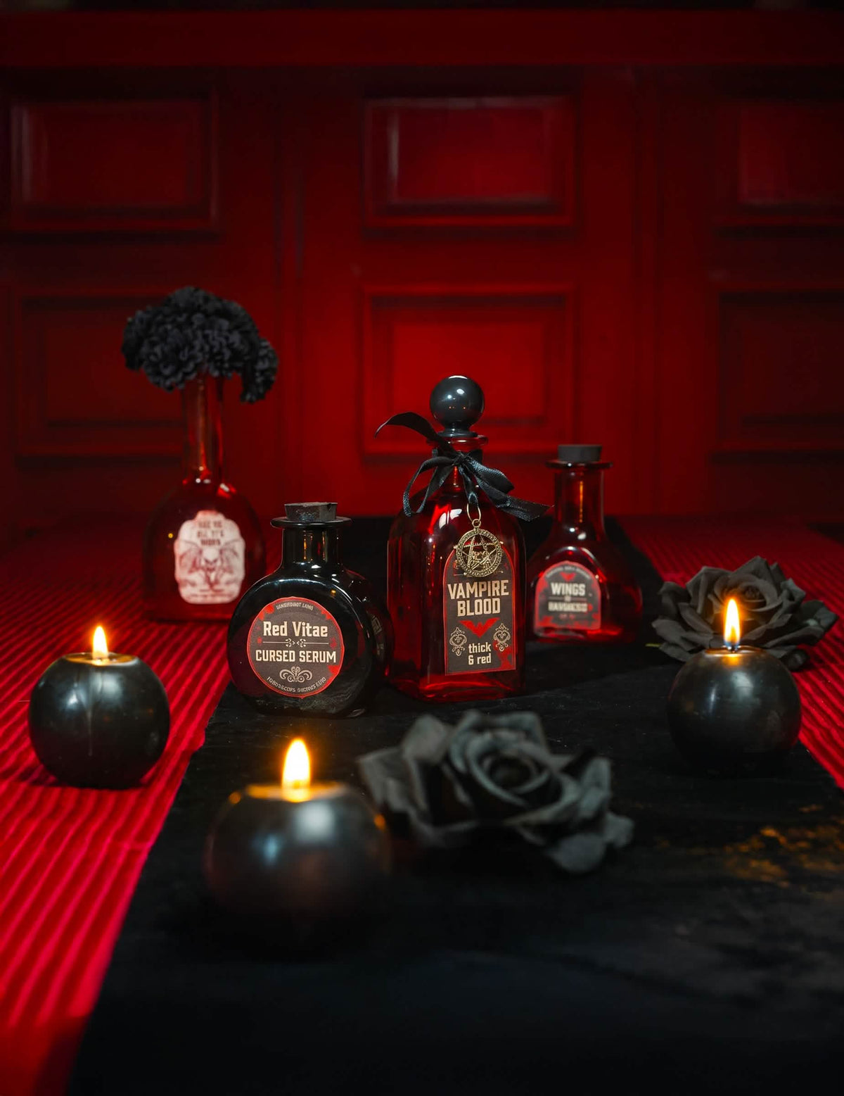 Frasco redondo de vidrio negro elixir maldito 9,5 cm