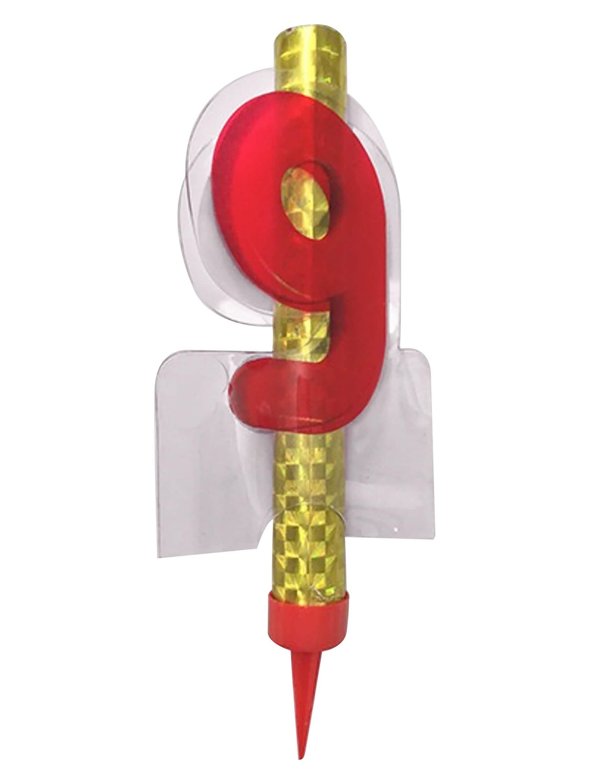 Fuente luminosa número 9 para pastel rojo y dorada
