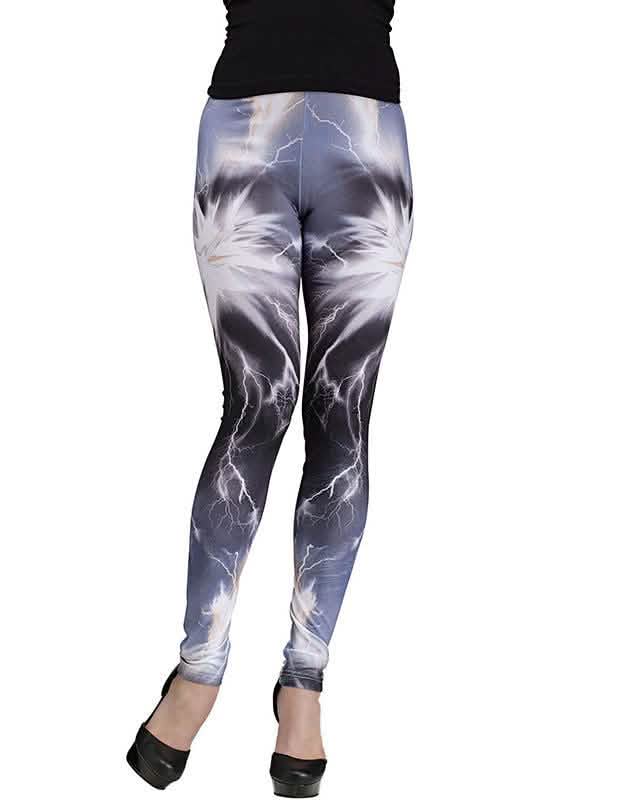 Legging galaxie para mujeres gris y blanco con motivos de rayos