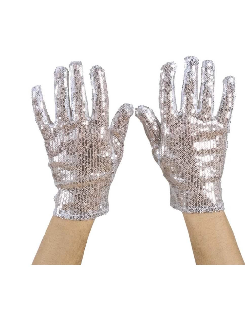 Vista frontal de los guantes cortos con lentejuelas