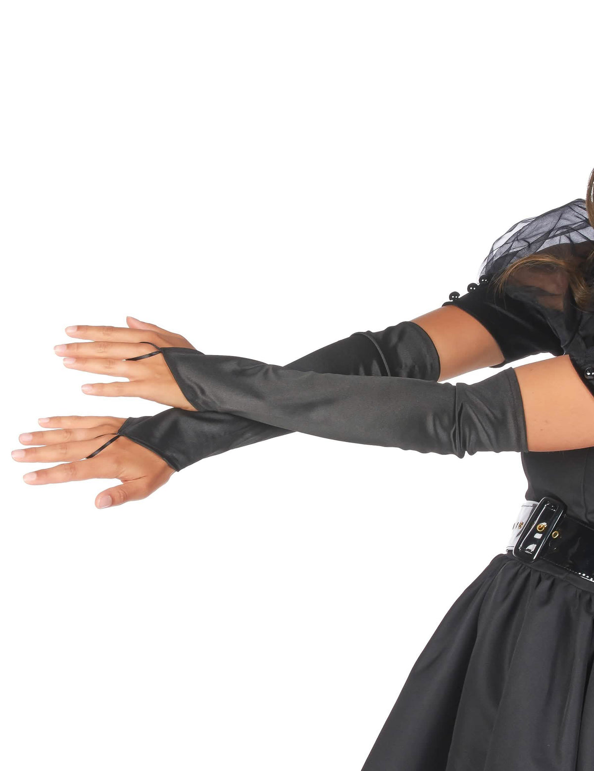 guantes largos satinados sin dedos para adulto negros