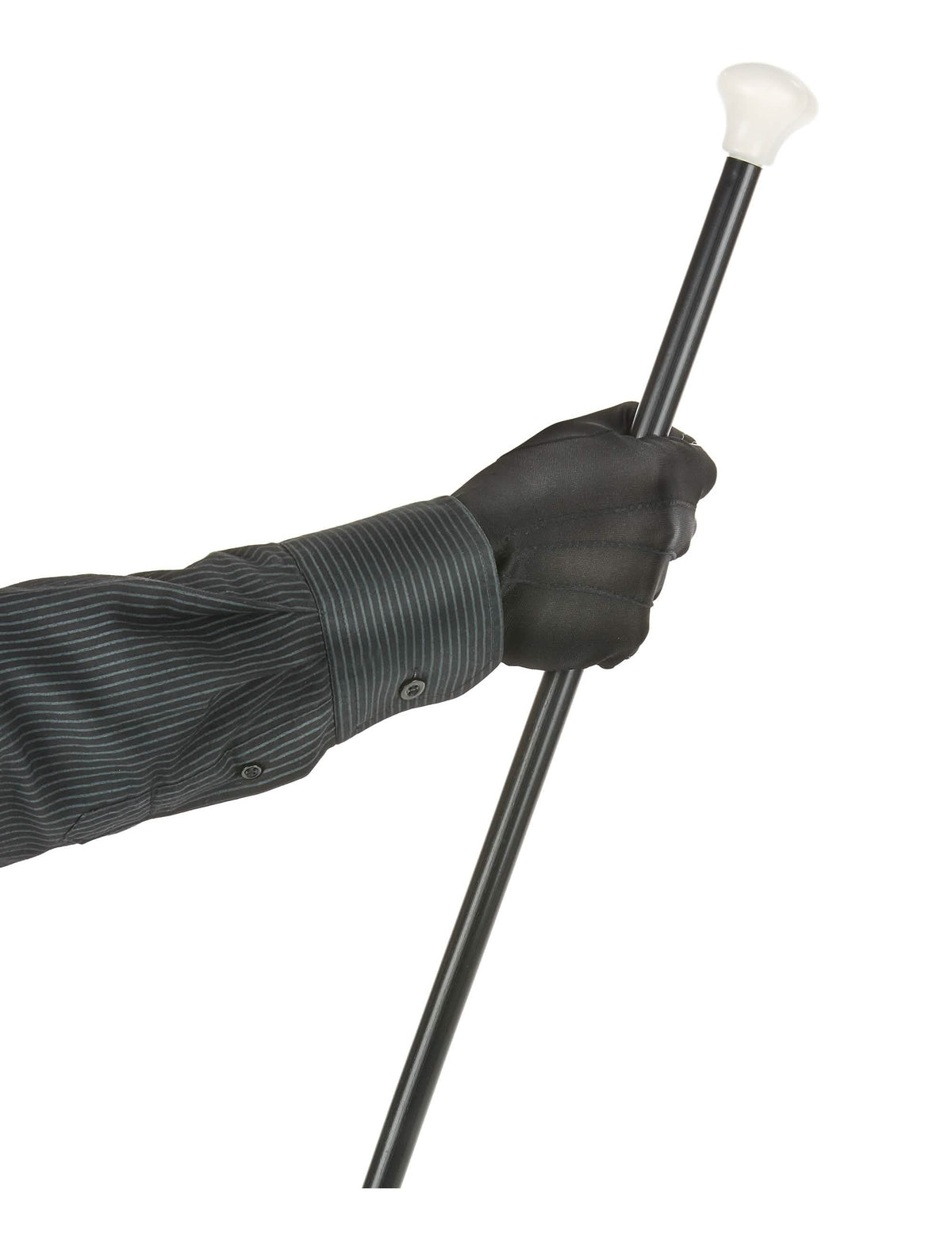 Mise en situation avec une canne des gants pour adulte noirs