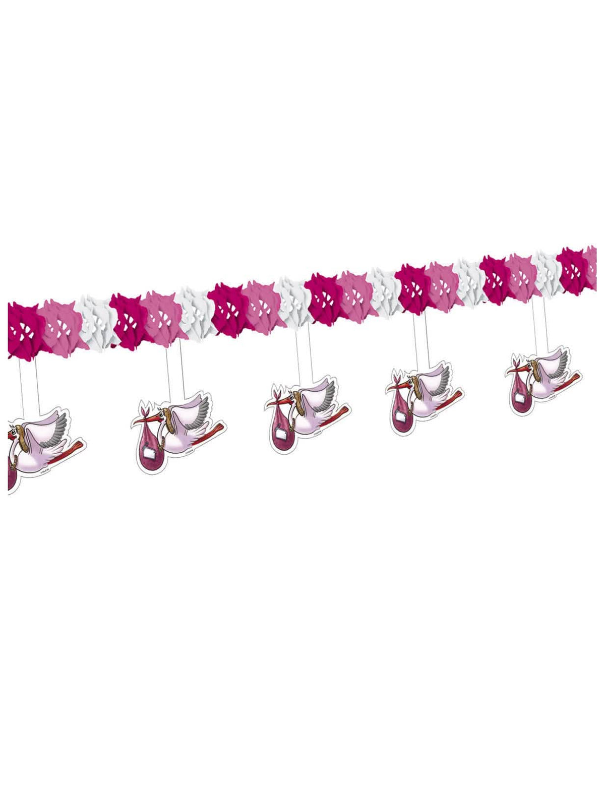 Guirnalda de cigüeñas para niña rosa y blanca