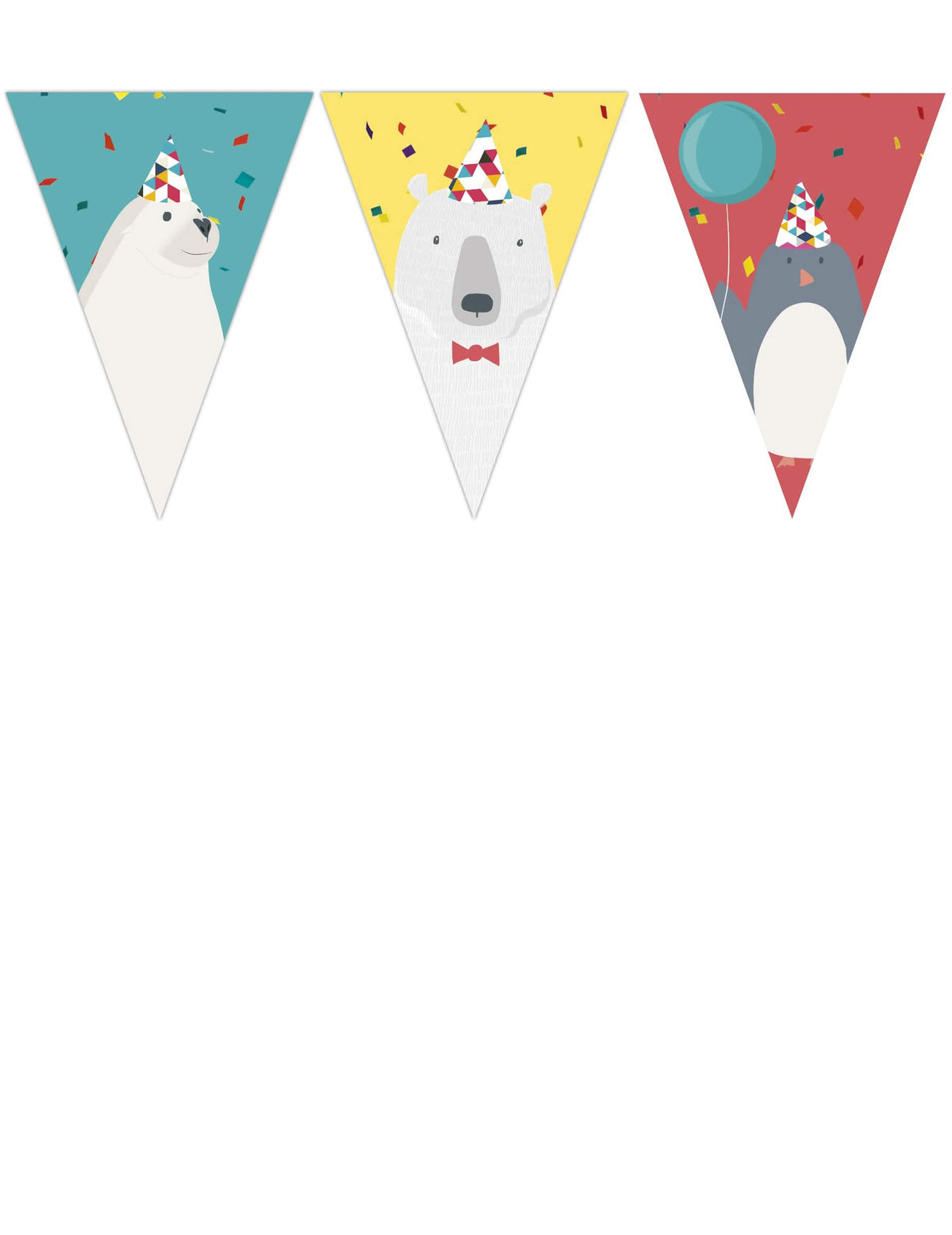 Guirnalda de 9 banderines ártica con animales polares multicolor con osos y pingüino