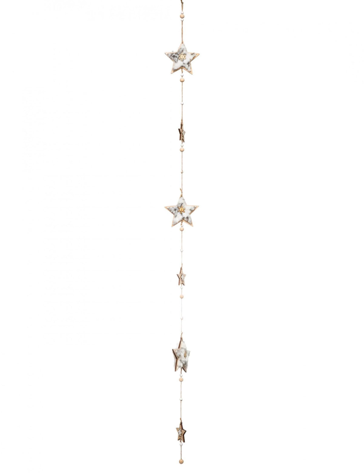 Guirnalda de estrellas de piel para decoración de navidad en madera y blanco