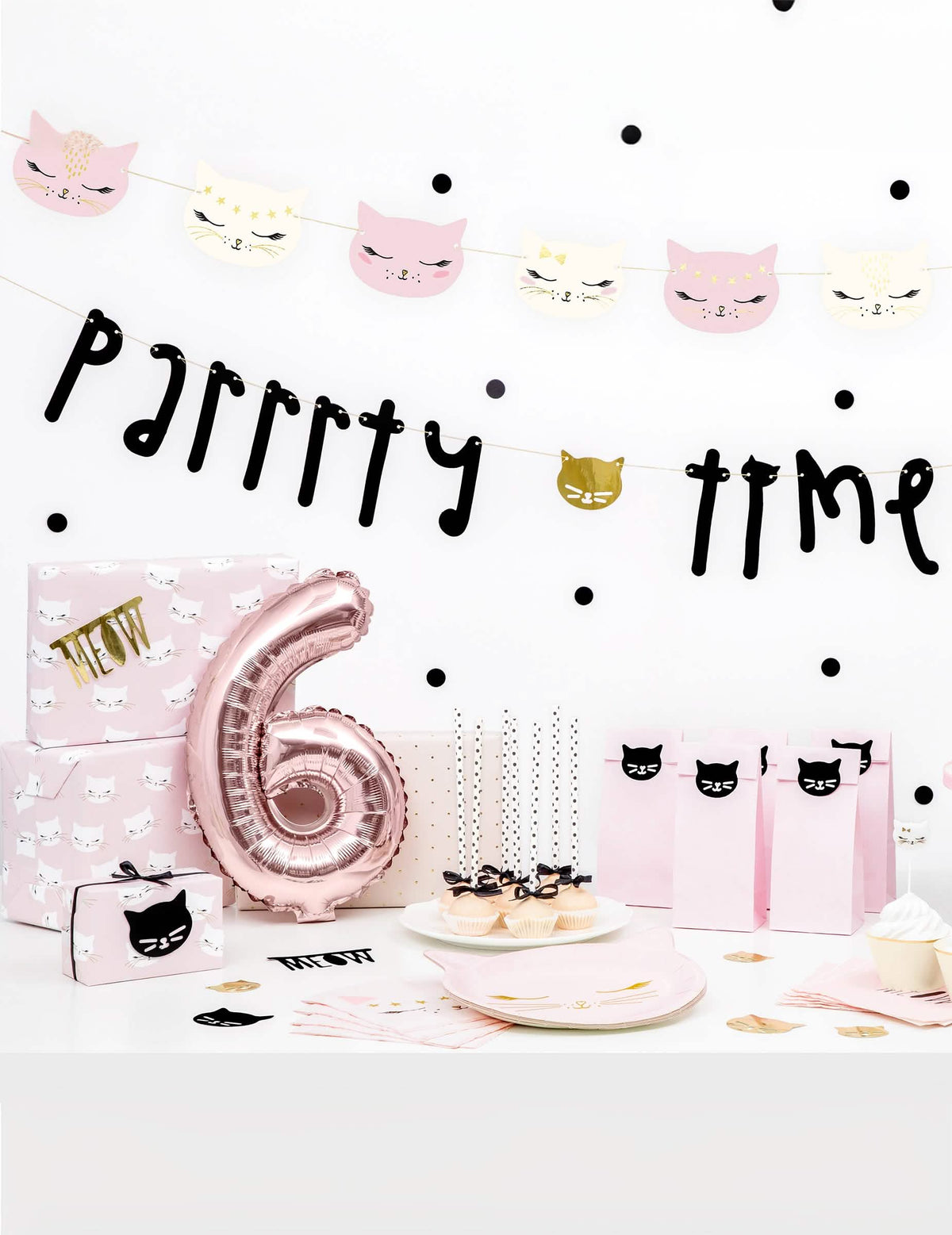 Decoración de fiesta de cumpleaños de la guirnalda de cartón gatito