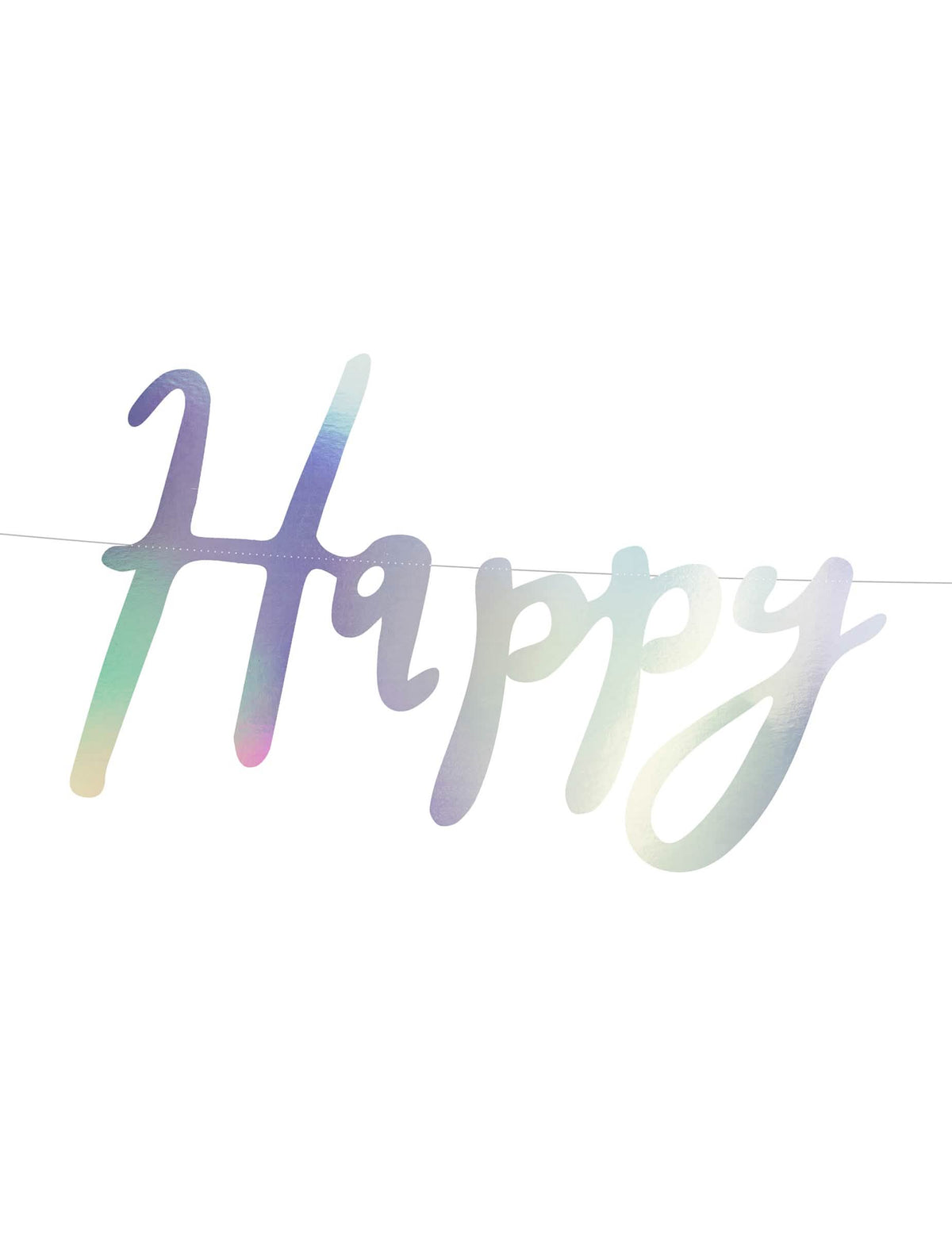 Primer plano de la palabra Happy de la guirnalda de cartón happy birthday iridiscente