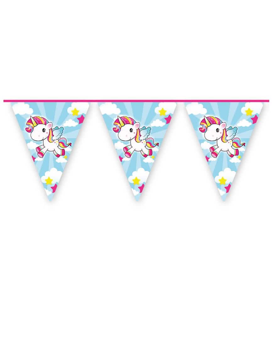 Guirnalda de banderines unicornio para niño azul cielo y multicolor