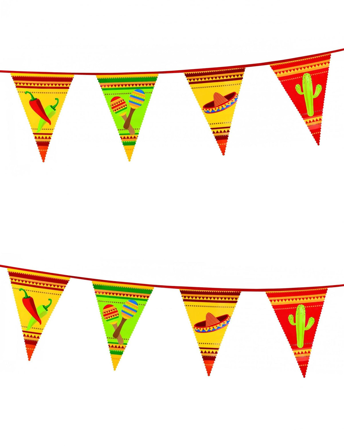 Guirnalda de banderines mexicanos para fiesta multicolor con motivos de chiles y sombreros