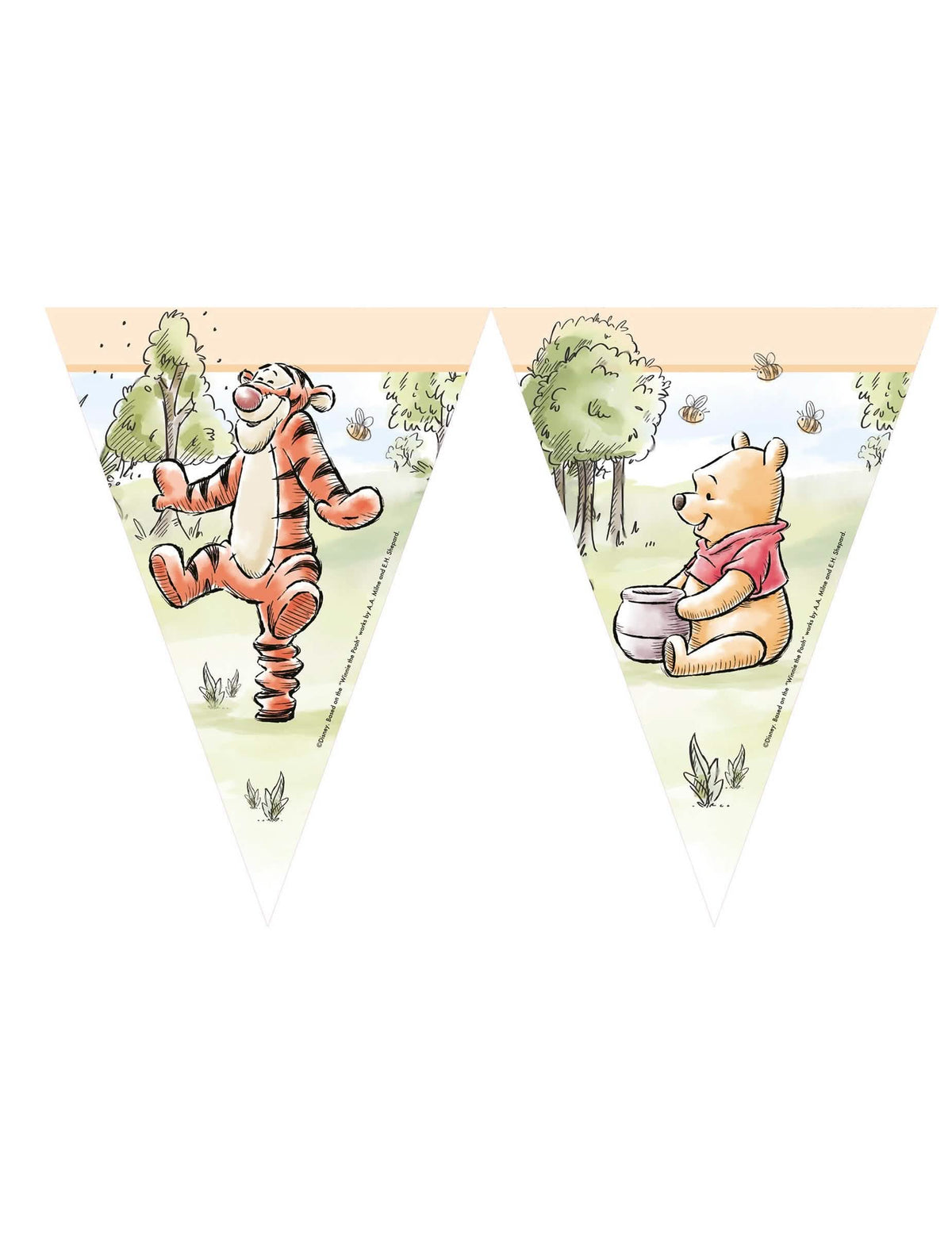 Guirnalda de banderines de Winnie el Pooh para niño con ilustraciones pastel de Tigger y Winnie