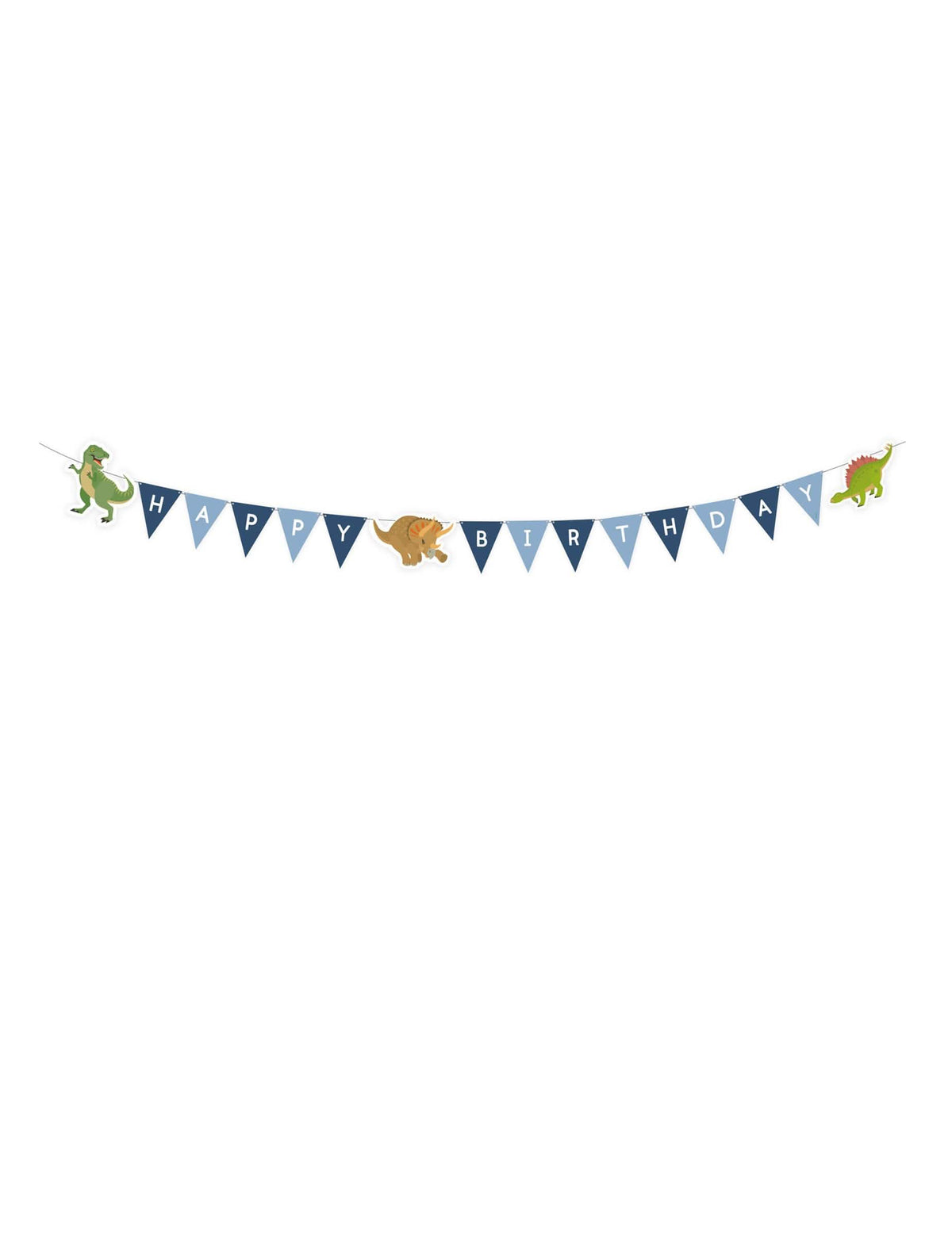 Guirnalda de banderines Happy Birthday grandes dinosaurios para niño azul
