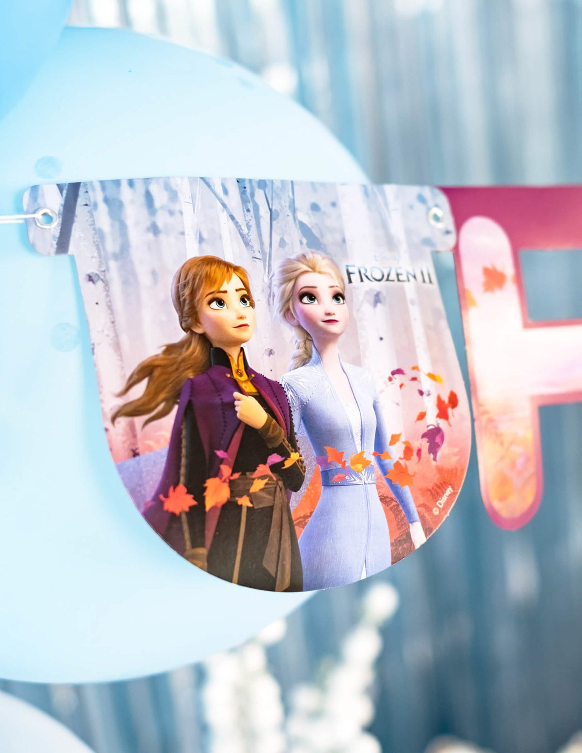 Guirnalda happy birthday Frozen 2 para niño azul con Anna y Elsa
