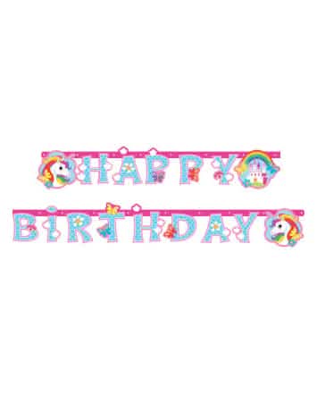 Guirnalda Feliz Cumpleaños unicornio rosa y azul con arcoíris