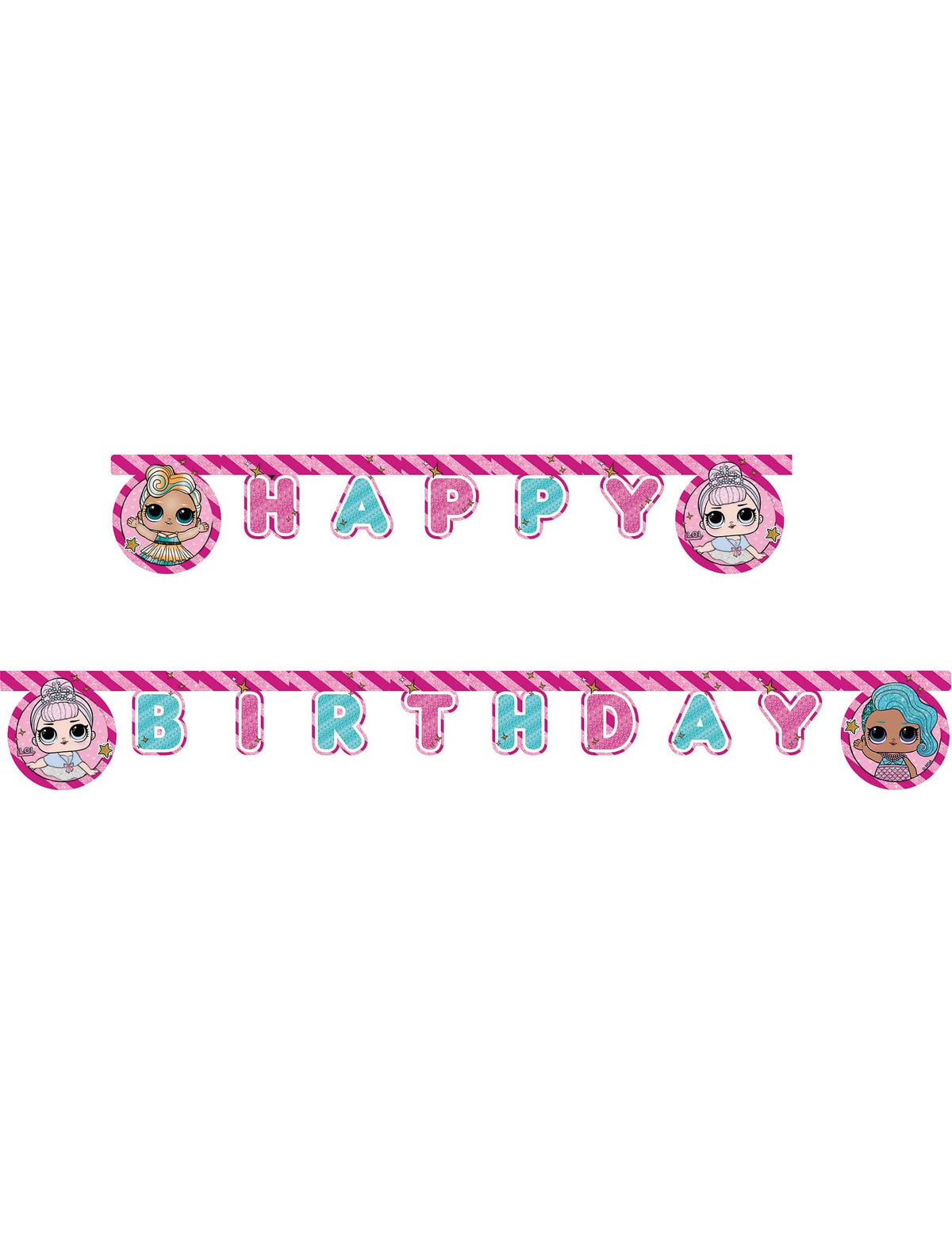 Guirnalda Happy Birthday LOL™ para niño rosa y azul con purpurina