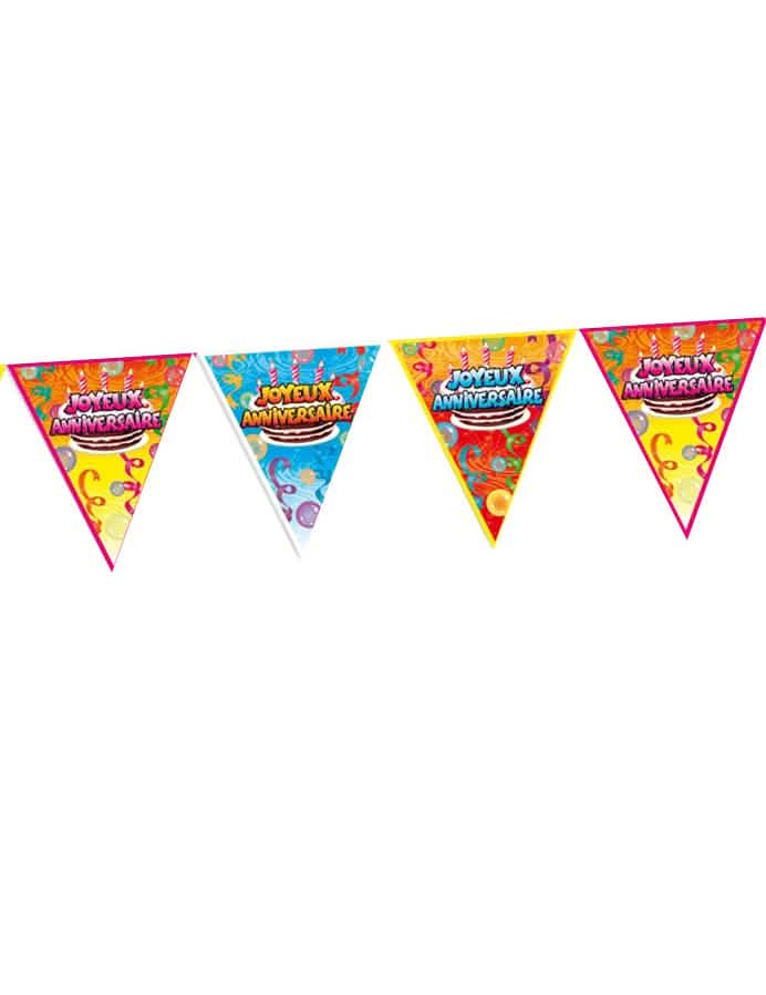 Guirnalda Feliz cumpleaños multicolor con motivos de pasteles y globos