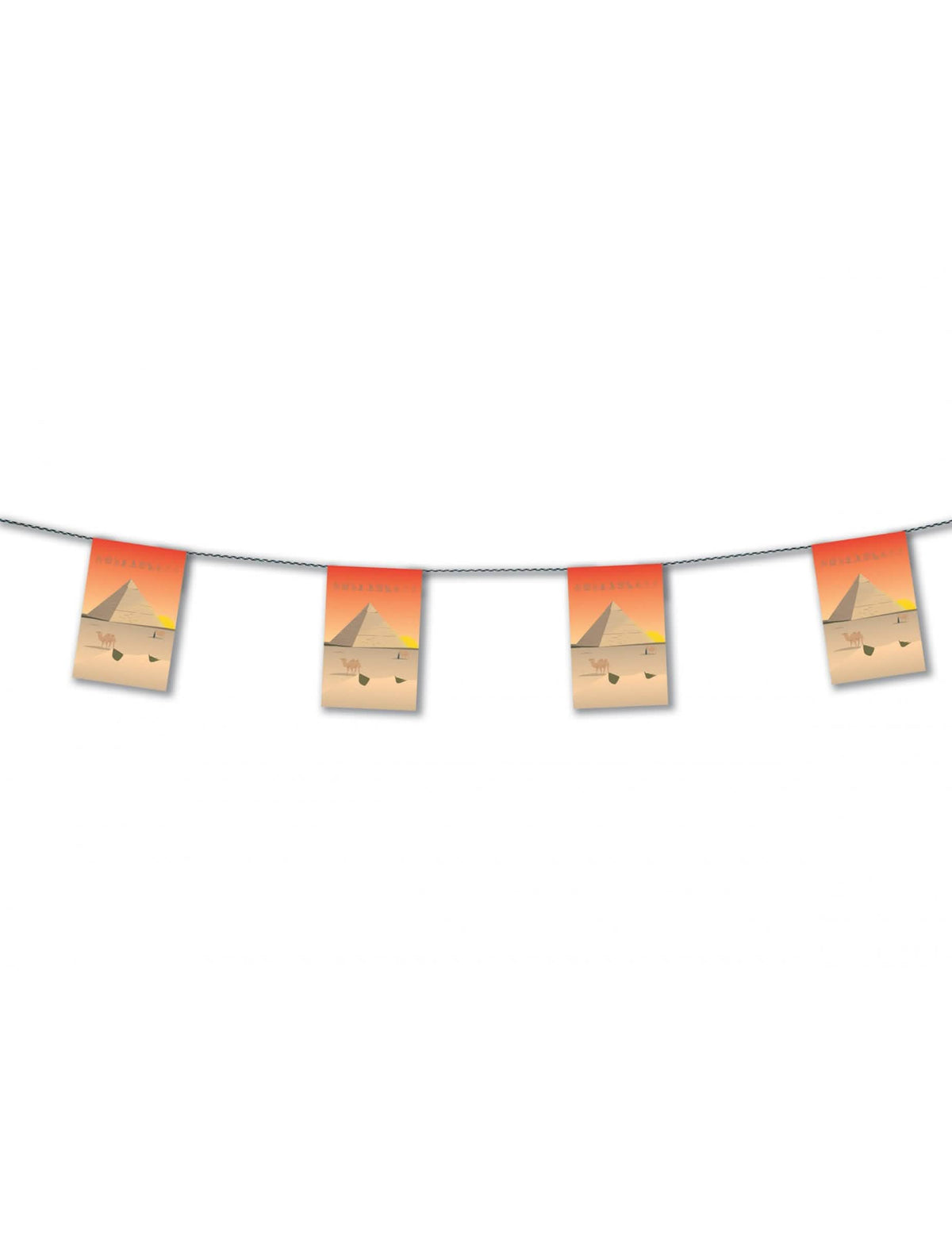 Guirnalda de papel egipcio para decoración naranja y beige con pirámides