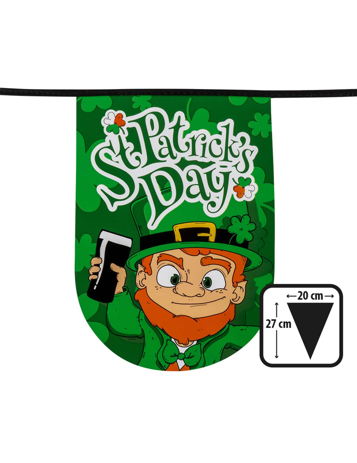 Detalle de un banderín con dimensiones de la Guirnalda san patricio's day