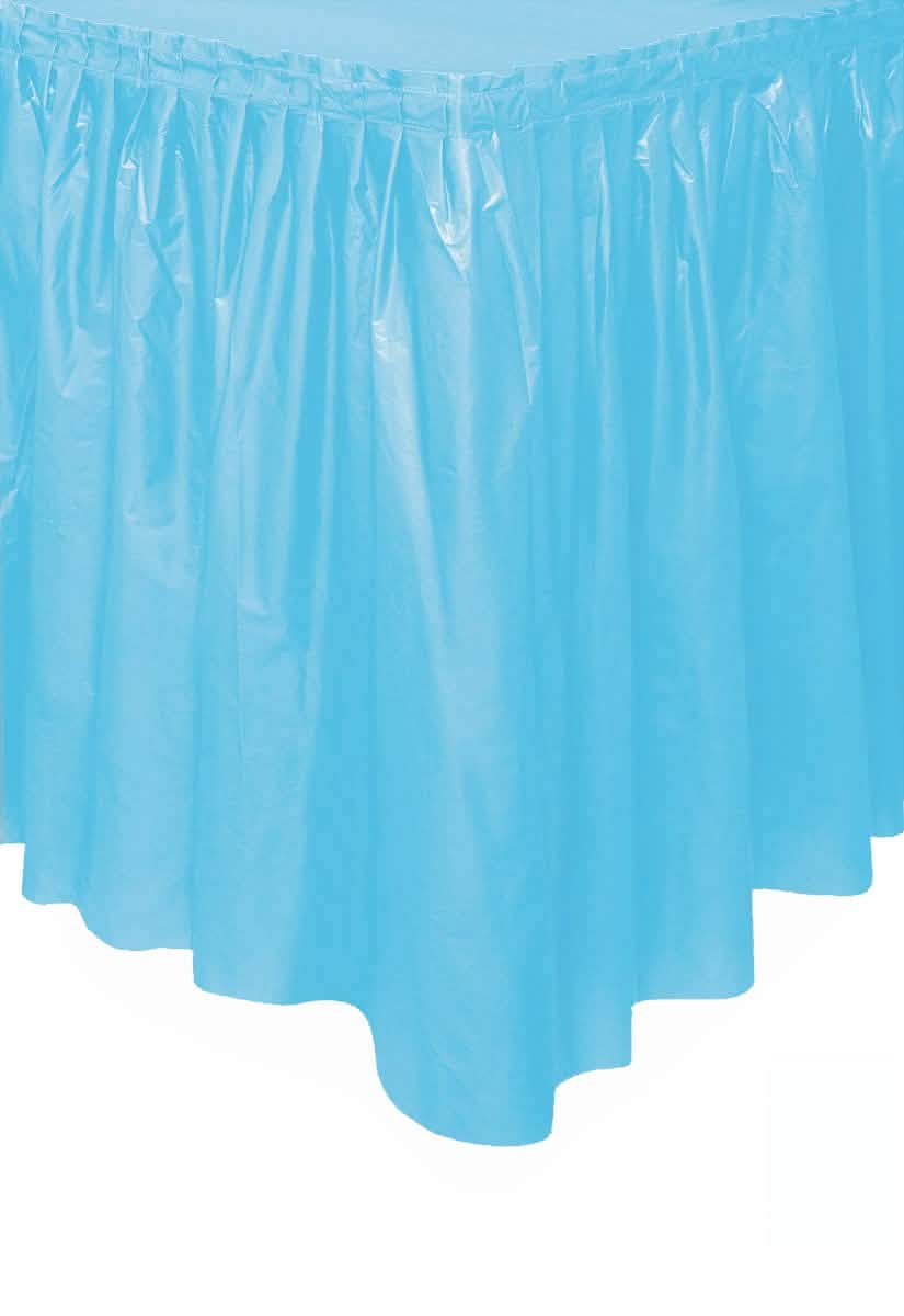 Falda de mesa azul pastel de plástico adhesiva fruncida