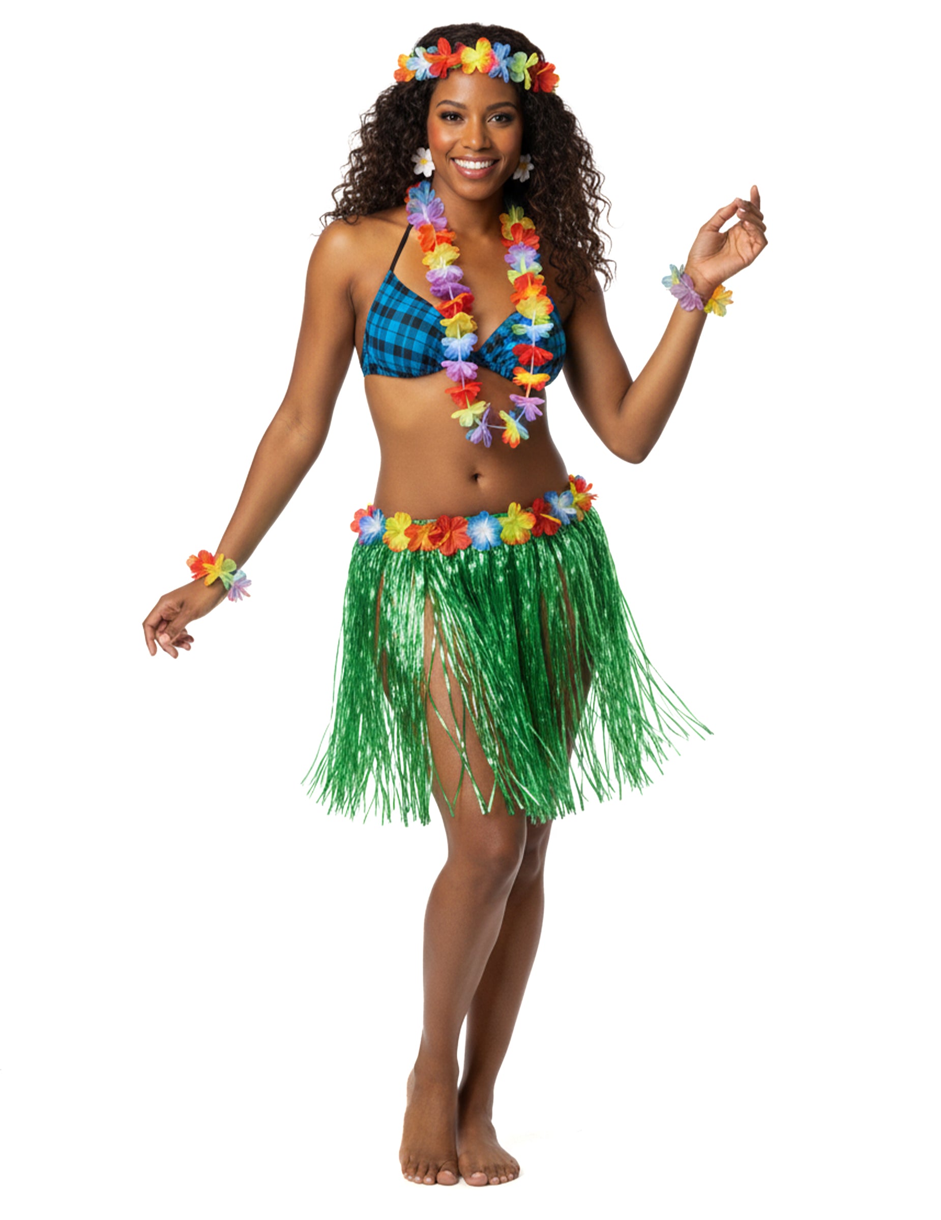 Falda Hawaiana Corta Verde Con Flores Para Adultos, Ideal Para Disfraces Y Fiestas Temáticas