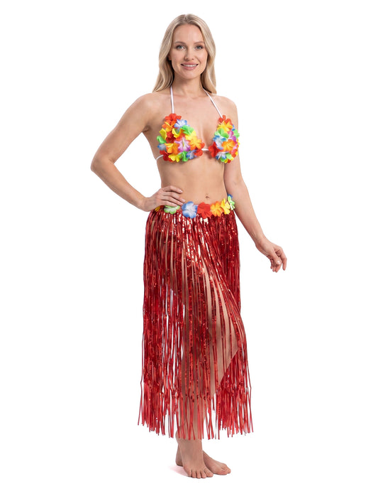 Falda hawaiana roja adulto