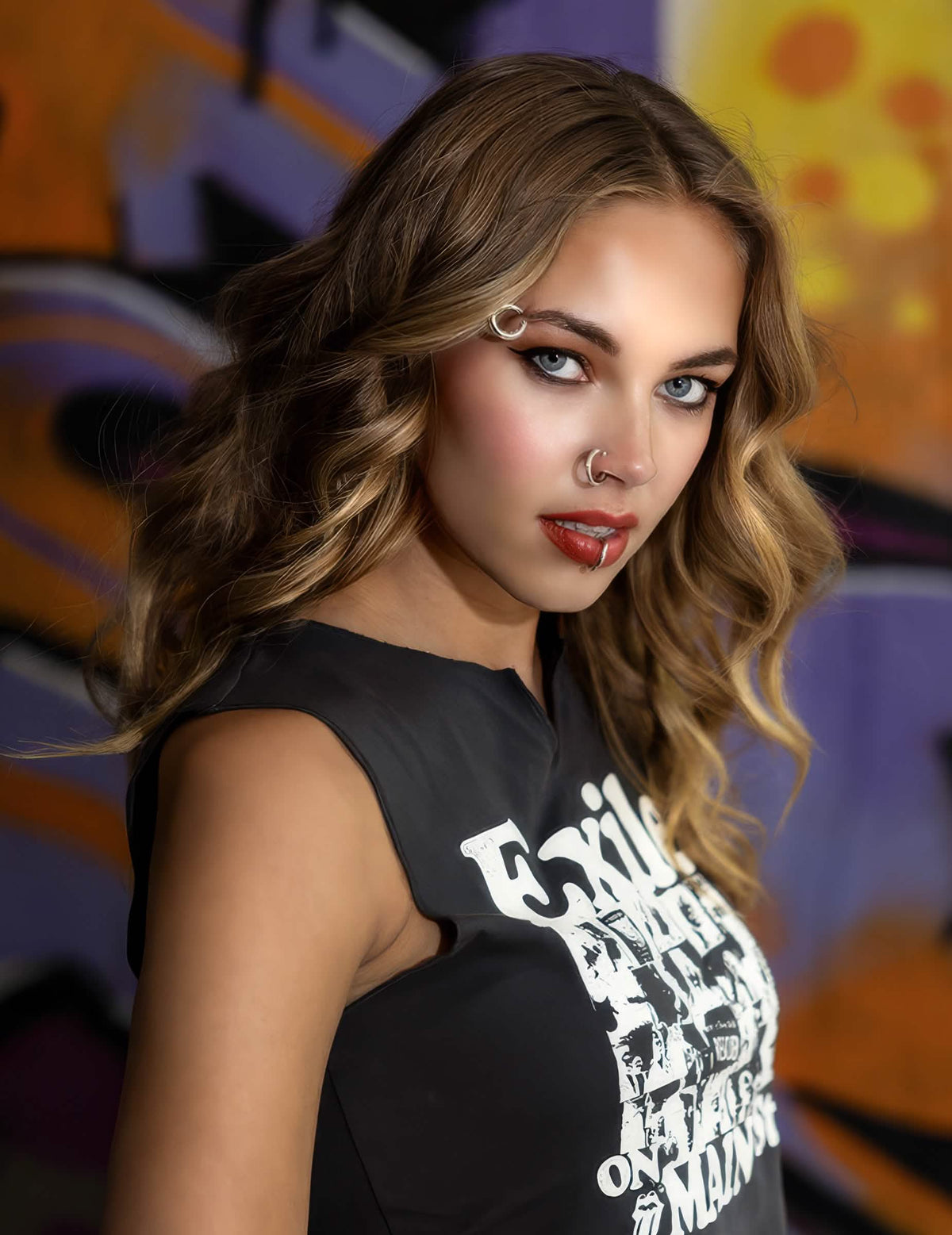 Retrato de los piercings incluidos en el kit de 8 piercings estilo punk