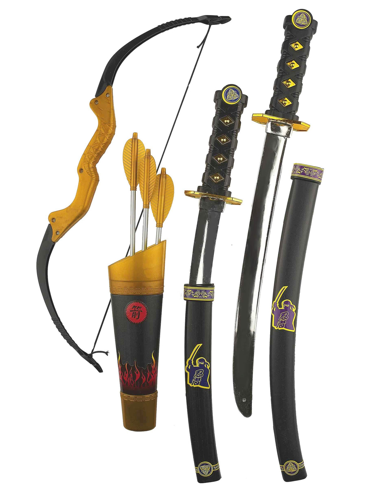 Kit accesorios armas y arco ninja para niño negro y dorado