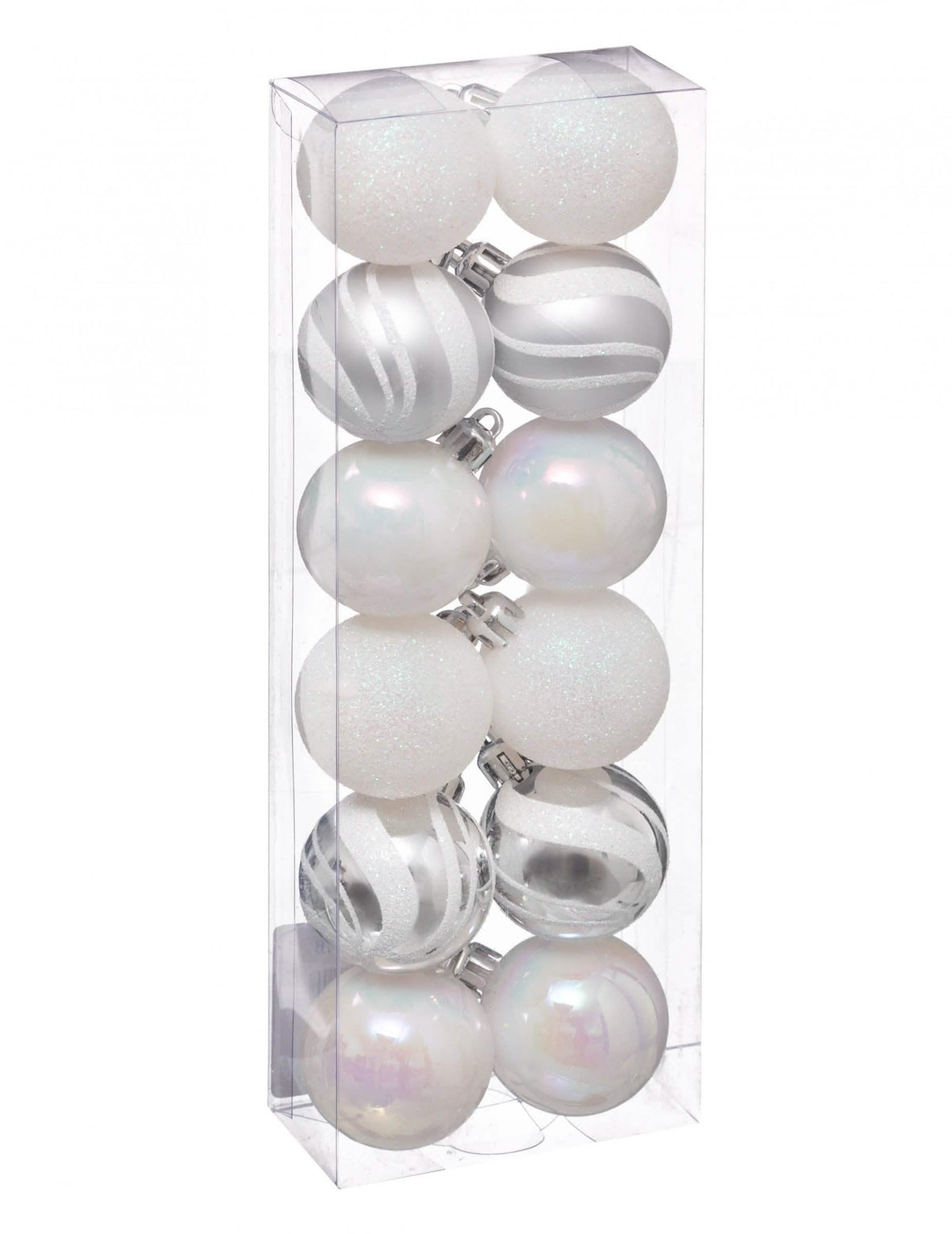 Mini boules de noël pour décoration blanches et argentées pailletées