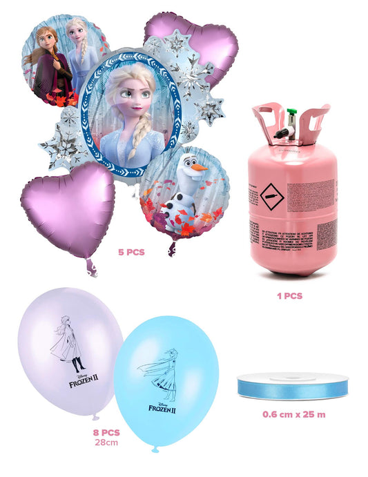 Kit de cilindro de helio con 13 globos de Frozen™ y cinta