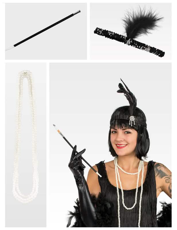 Detalle de los accesorios del kit cabaret para mujer negro