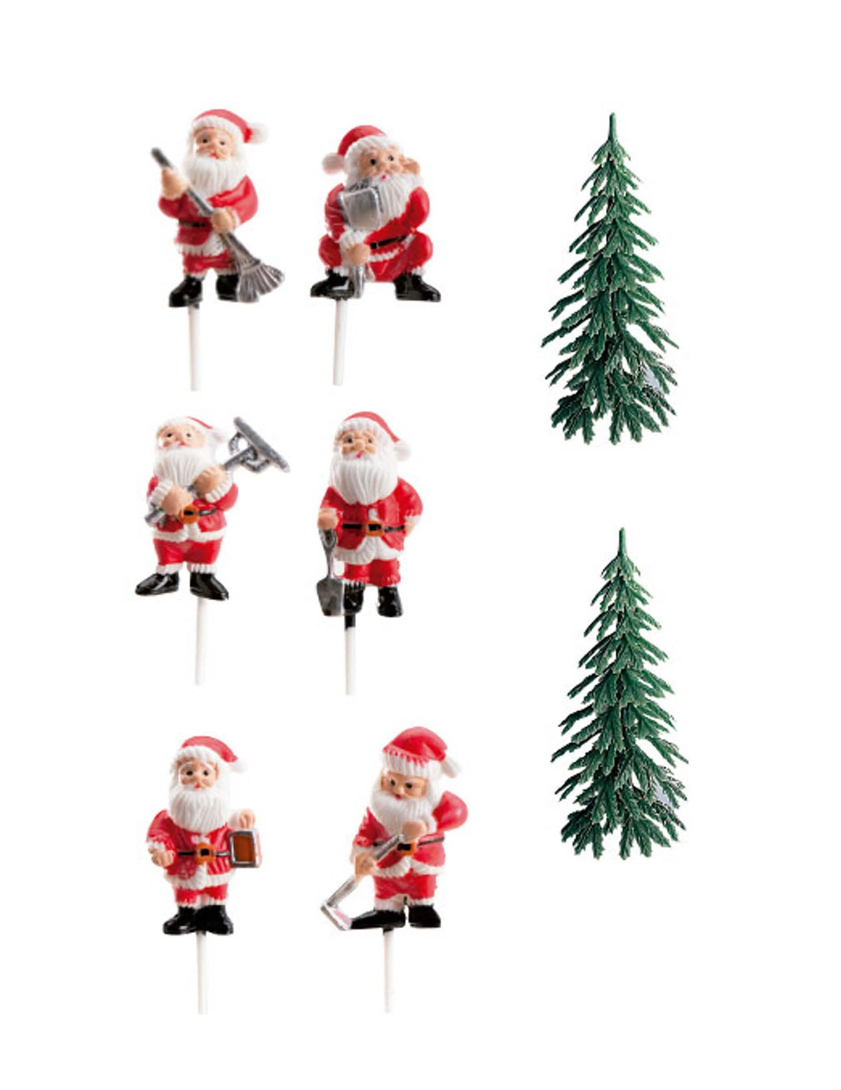 Kit de decoración de tronco con figuritas de papá noel para tarta rojo y verde