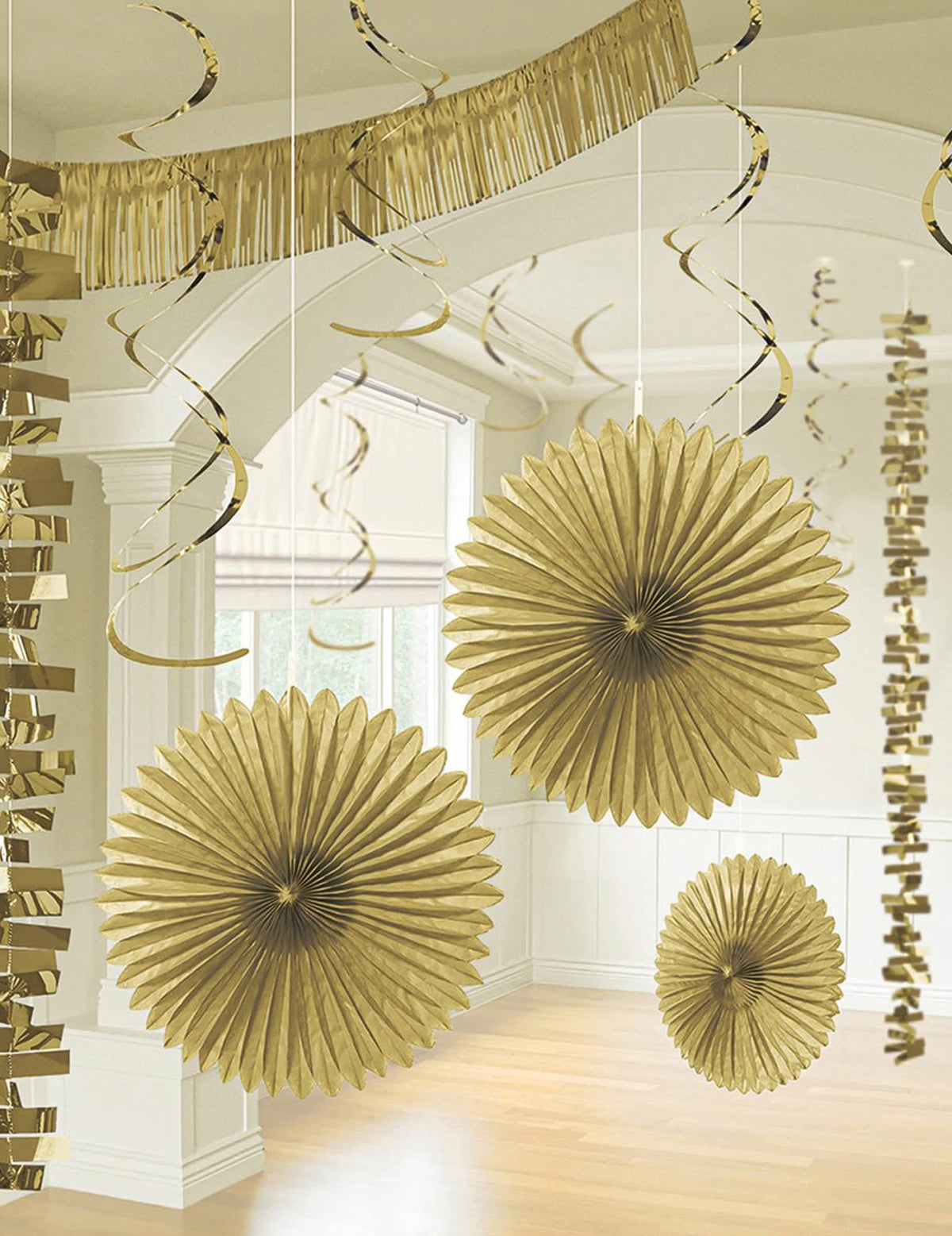Kit de decoración de papel para cumpleaños y boda para fiesta dorado 18 piezas