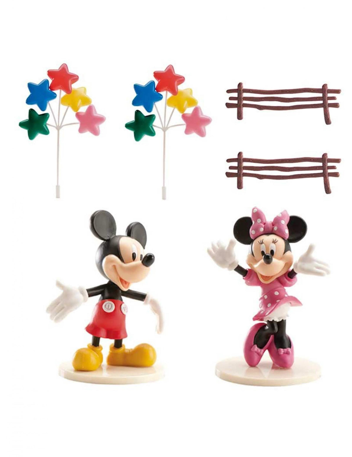 Kit de decoraciones de pastel Mickey y Minnie para niño multicolor con figuritas y picas estrellas