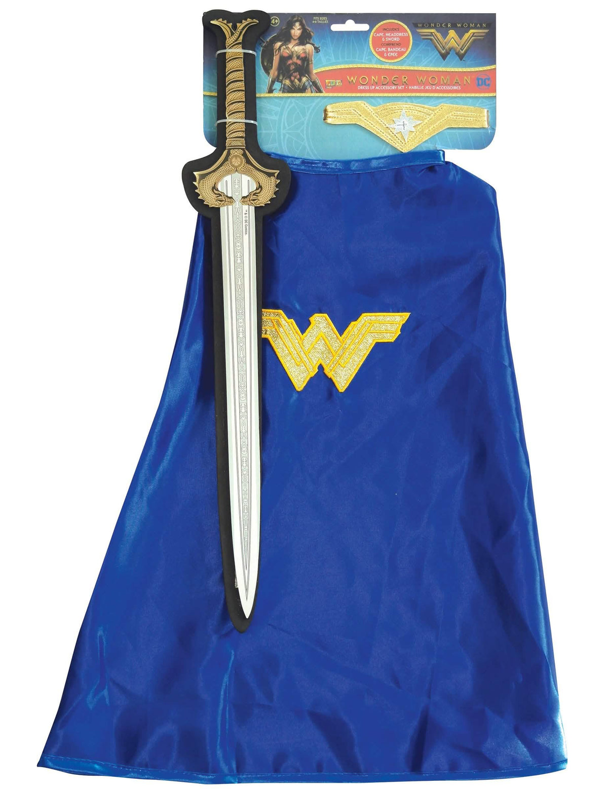 Detalle del embalaje del kit de espada y capa Wonder Woman™