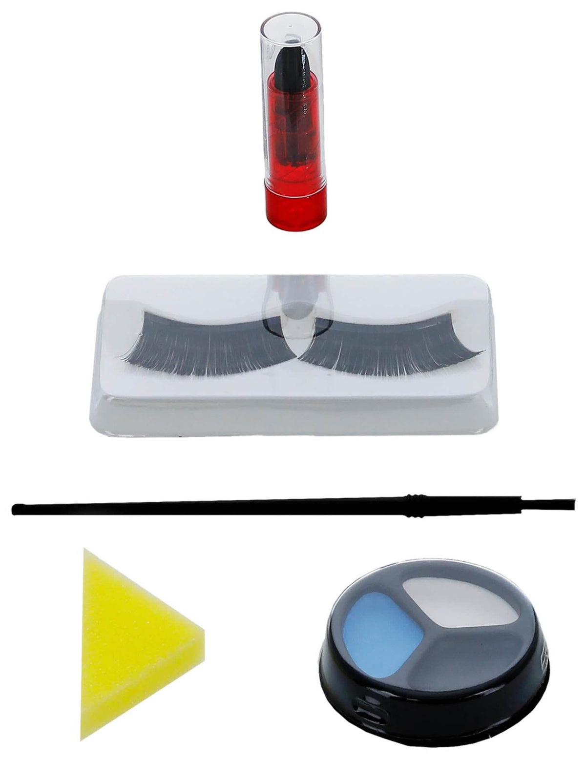 Vista de los accesorios del kit de maquillaje gótico
