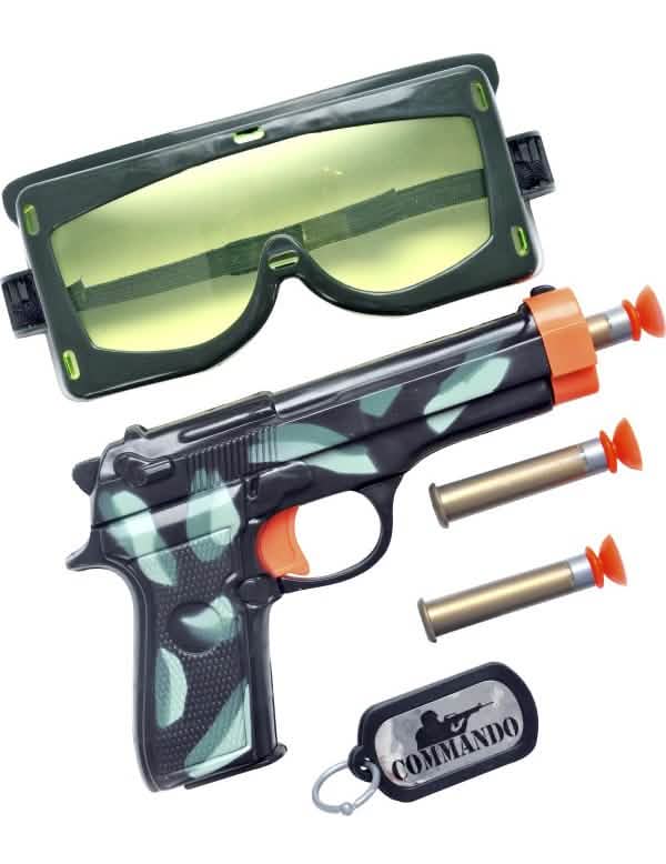 Kit militar commando para niño camuflaje con pistolas y gafas