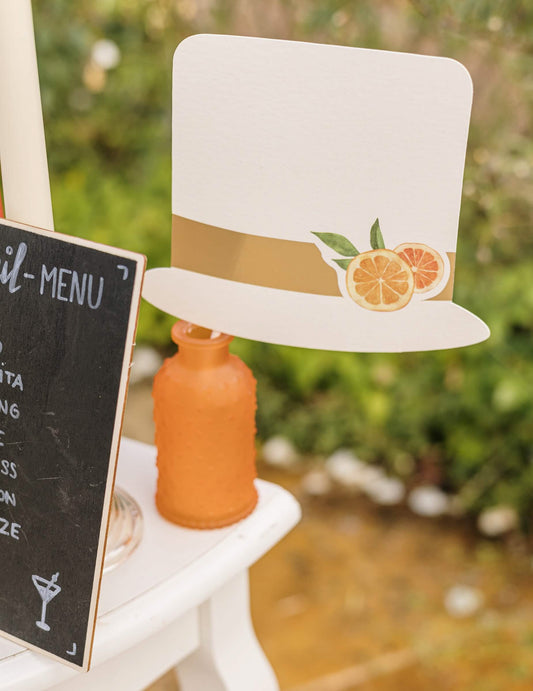 Kit Photobooth Fizz Cítricos Papel Crema, Naranja y Oro Accesorios Festivos