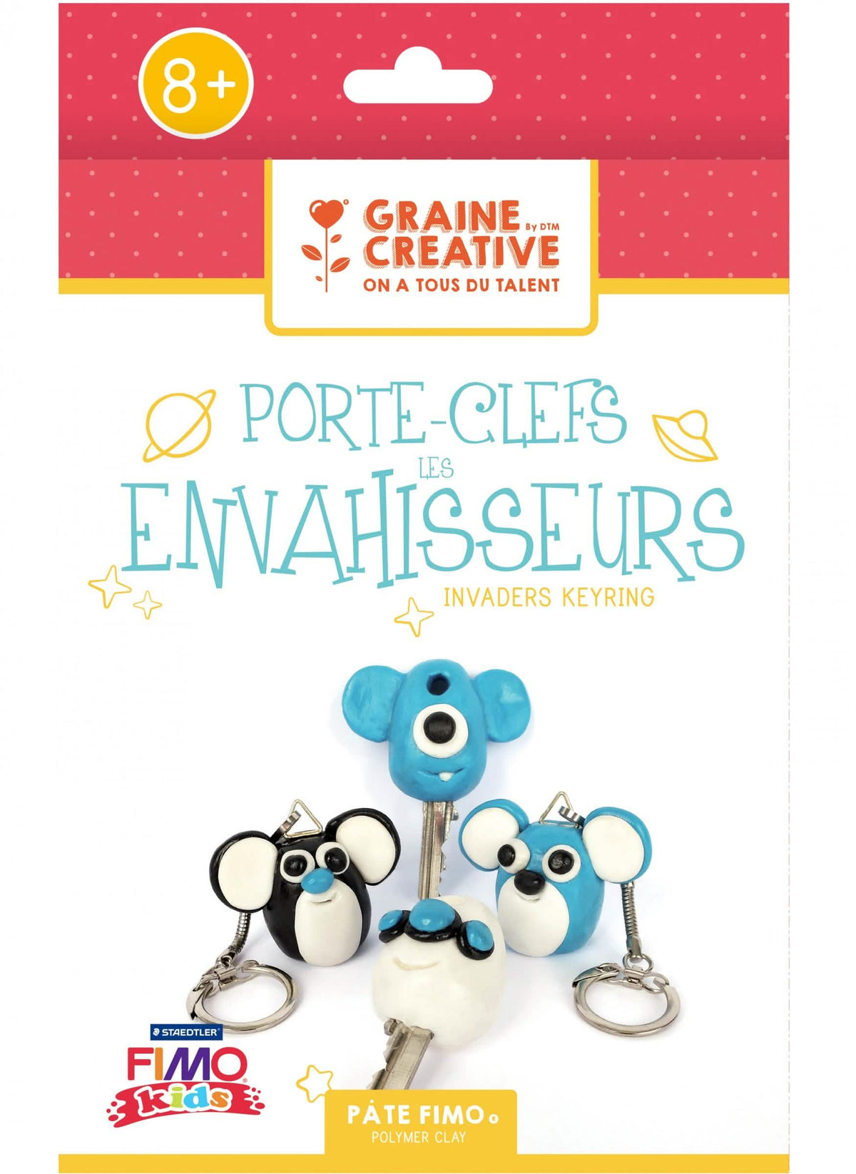 Kit porte-clefs envahisseurs fimo pour enfants azul blanco y negro