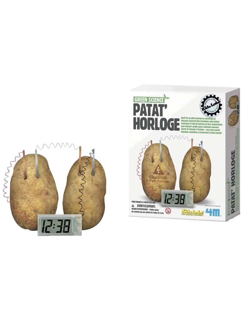 Vista del producto y de su embalaje del kit científico patat'reloj