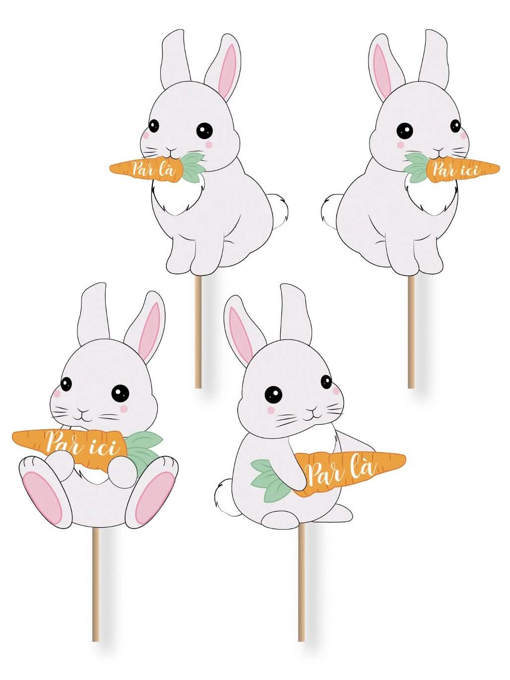 Kit de pancartas de búsqueda de huevos con conejito para niño blanco con zanahorias naranja