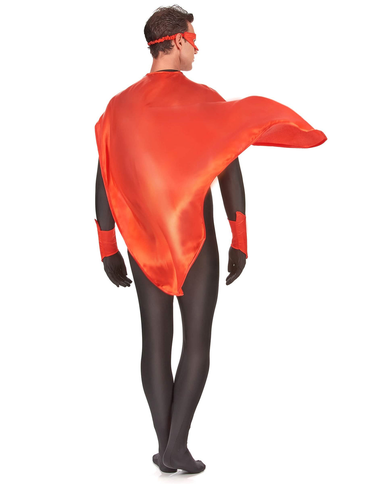 Vista trasera del kit de superhéroes para adulto rojo