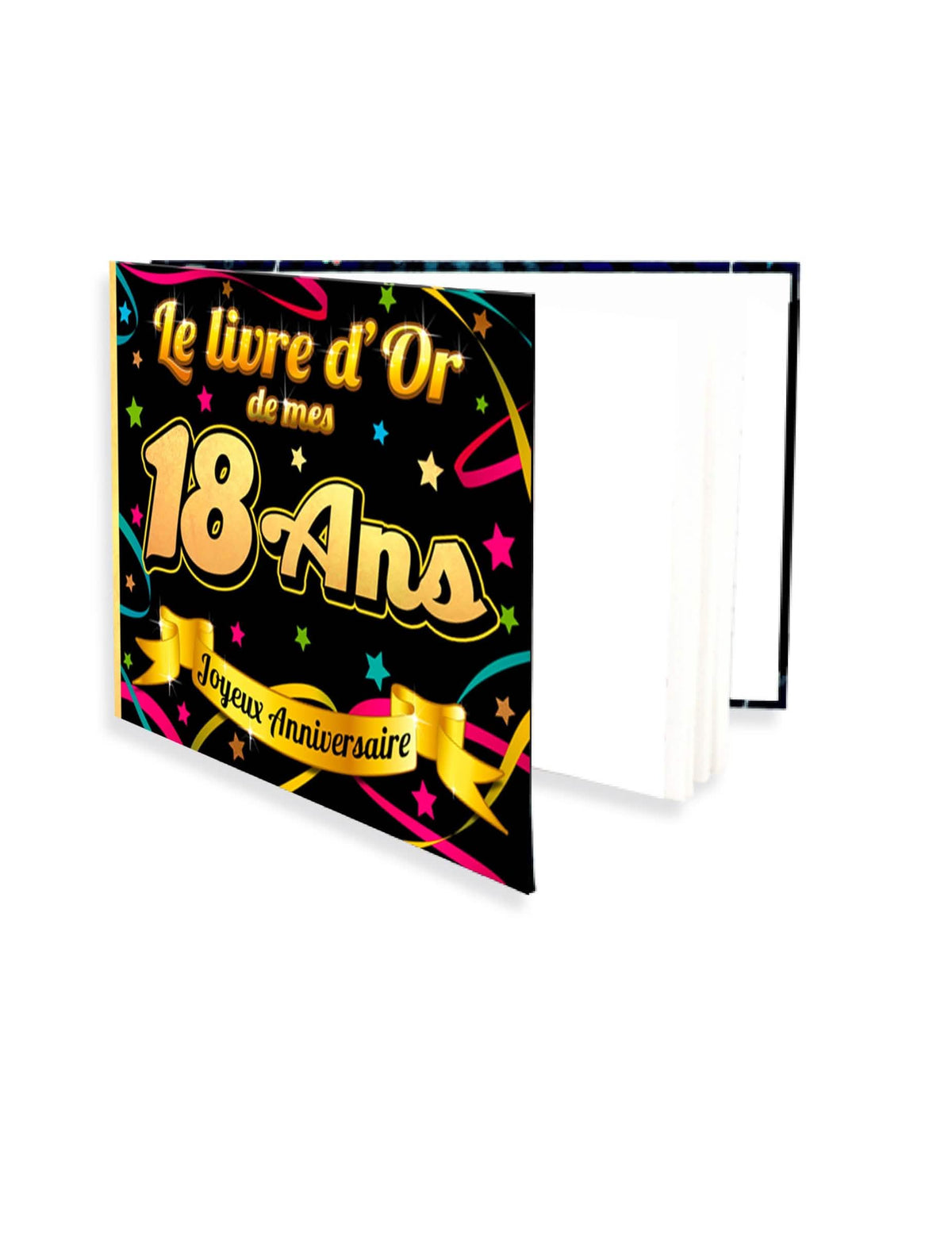 Libro de cumpleaños 18 años para adulto negro y dorado con motivos coloridos