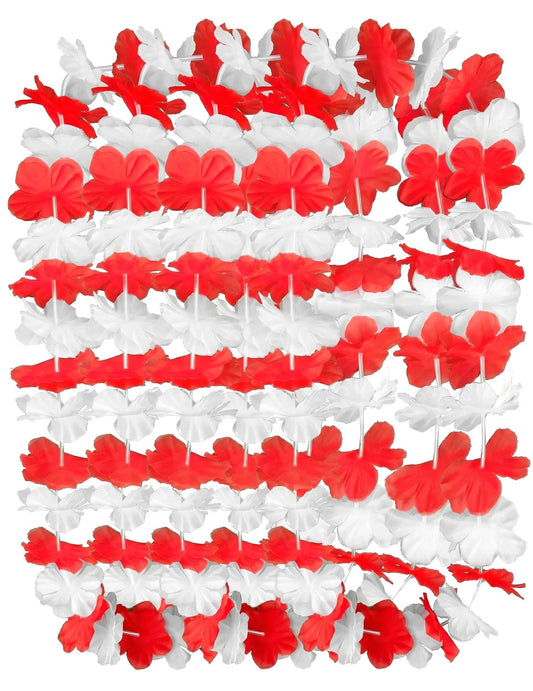 Kit de 12 Collares Hawaianos rojo y blanco para adulto