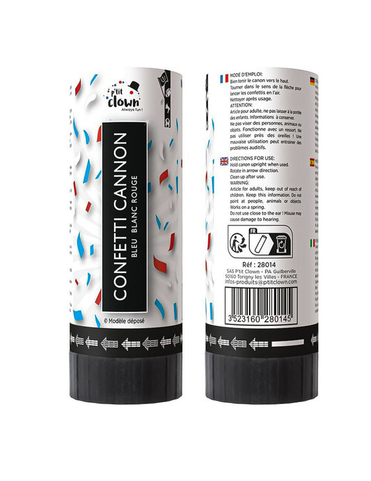 Lote de 2 cañones de confeti de aficionado azul, blanco y rojo de 11 cm