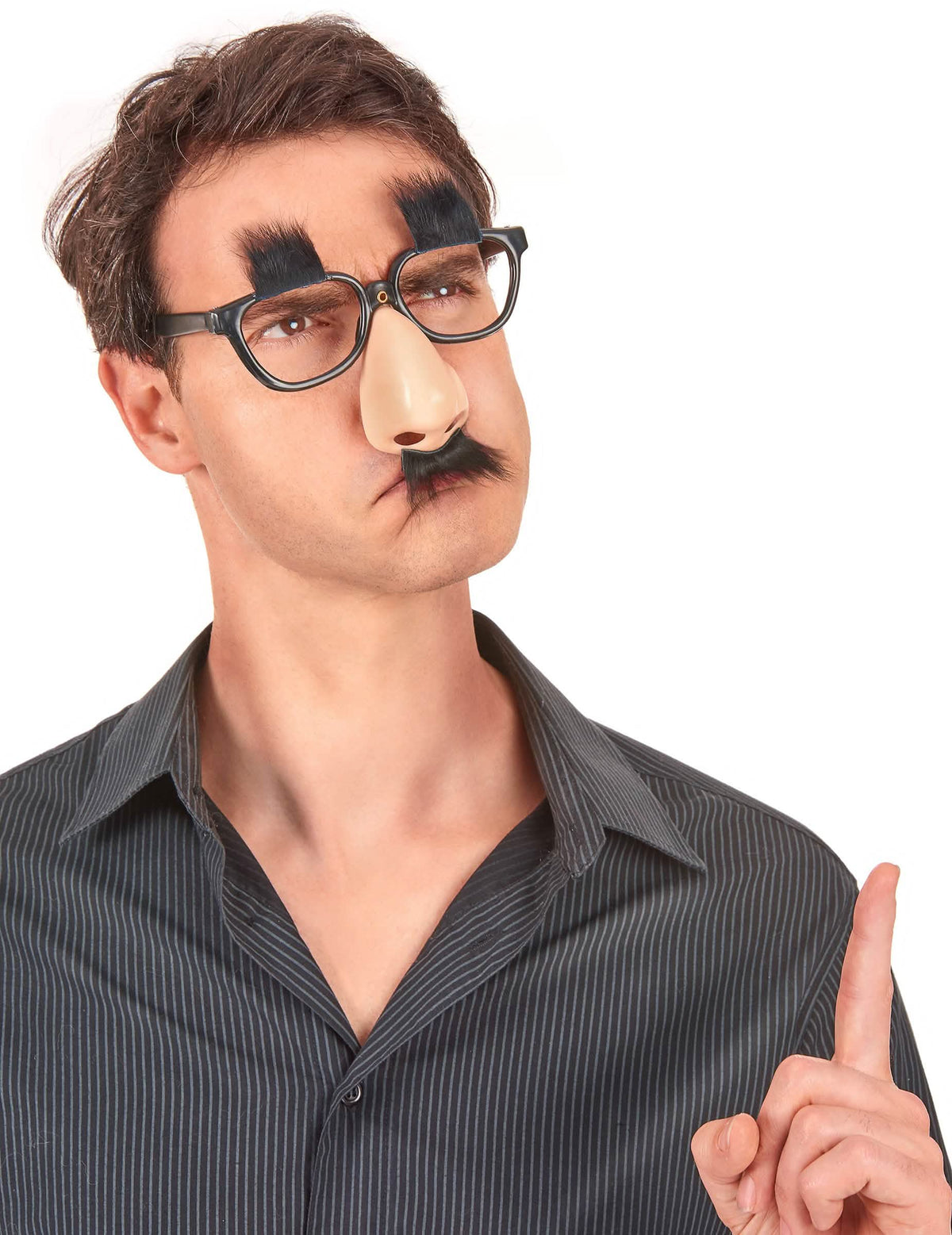Vista frontal con las gafas de nariz y bigote puestas