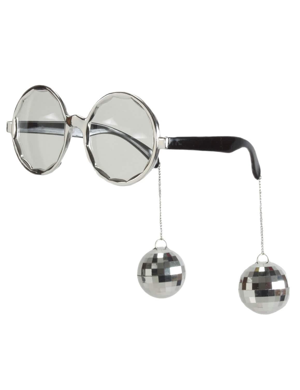 Lunettes disco pour adulte argent avec boules à facettes