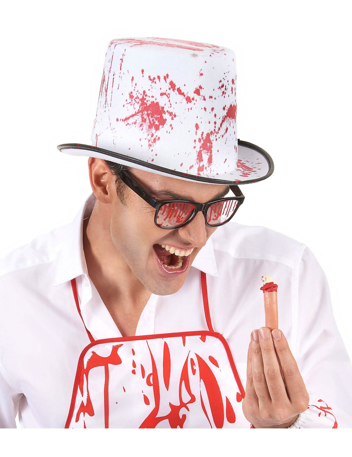 Vista frontal de unas gafas manchadas de sangre para adulto