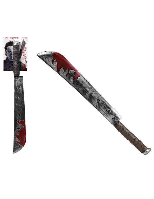 Vue d'ensemble avec emballage de la machette sanglante Halloween